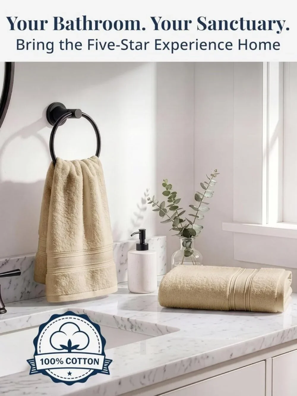 Soft 100% Cotton Hand Towels - 4 Pack, Lightweight & Fade Resistant - Perfect